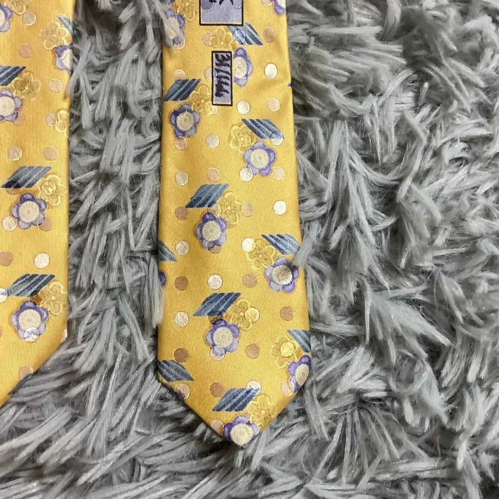 Jos‎ A Bank Signature Gold 100% Silk Tie Yellow Gold Blue Floral Necktie Limited